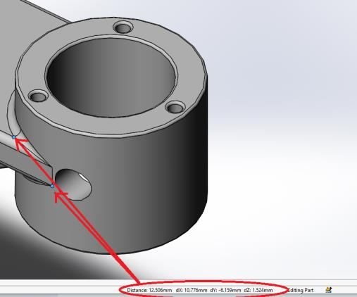 SOLIDWORKS Status Bar Measurements - Distance and delta between two Vertices