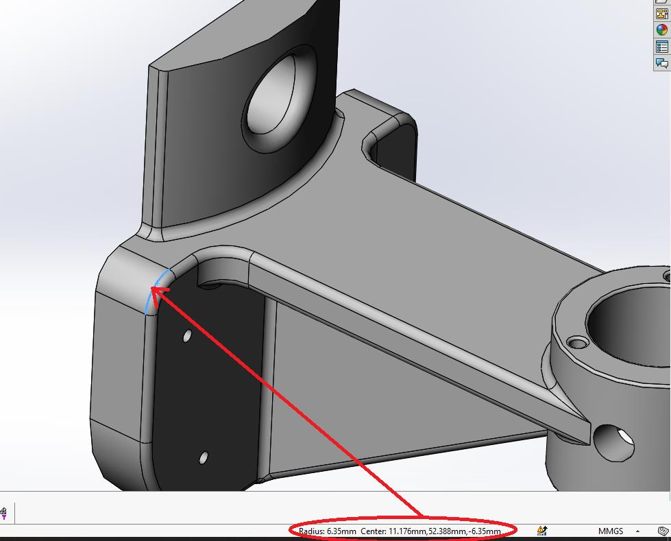 SOLIDWORKS Status Bar Measurements - Radius of a Cylindrical Arc Face