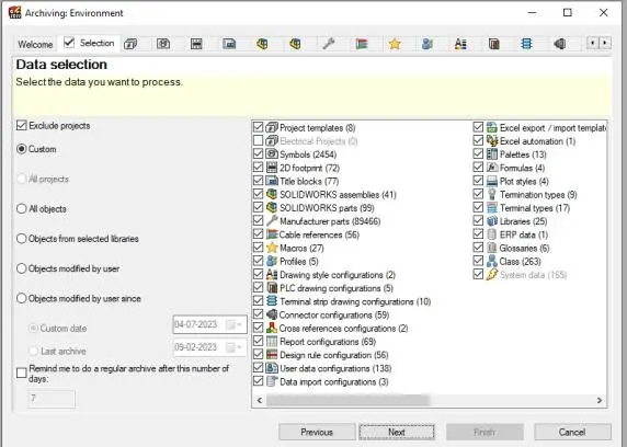 SOLIDWORKS Electrical Archive Environment Wizard